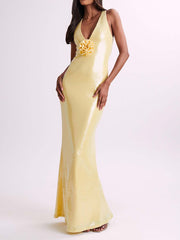 Floral Sequin Strapless Evening Gown