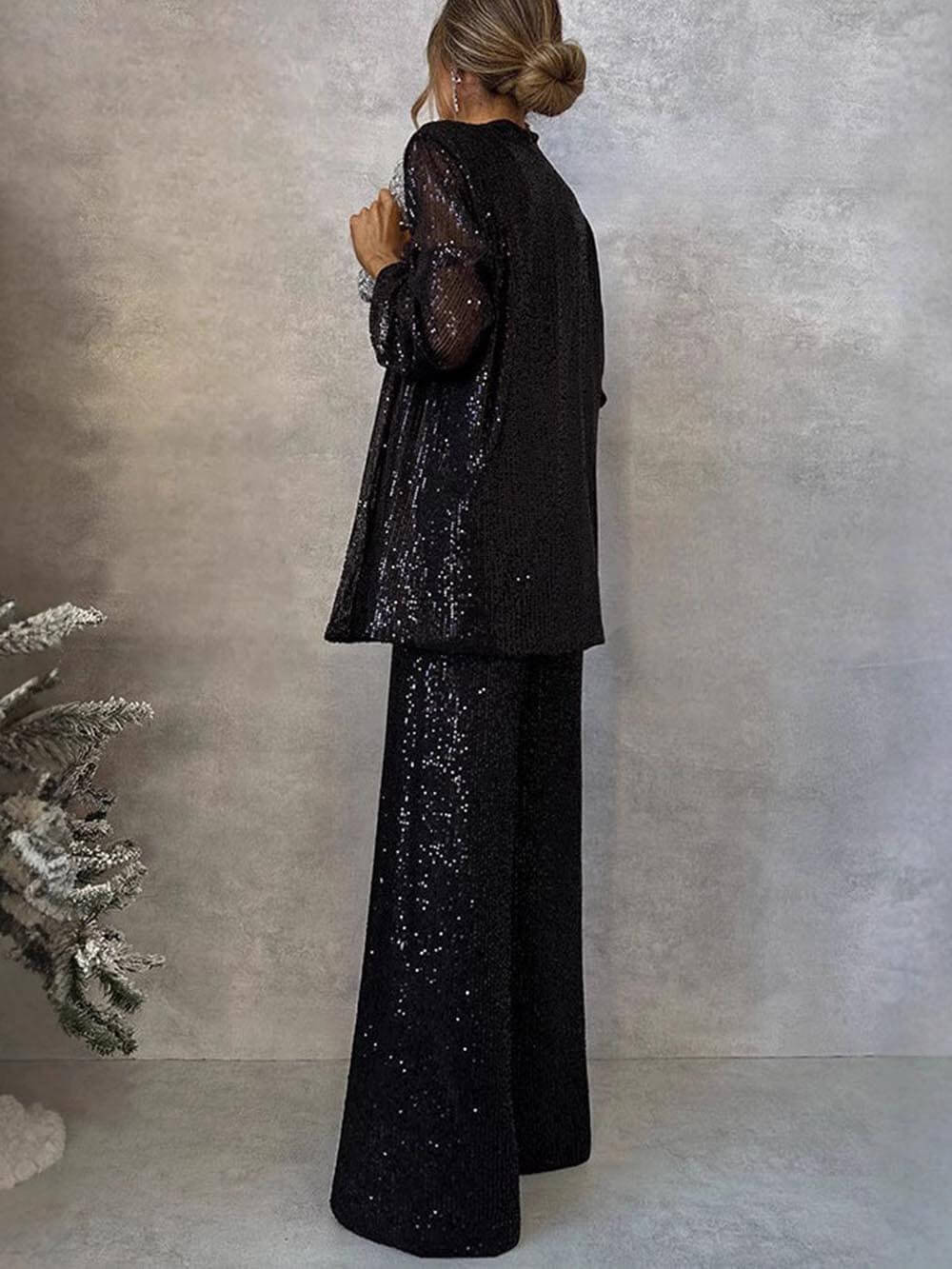 Sequined Long Sleeve Open Front Coat