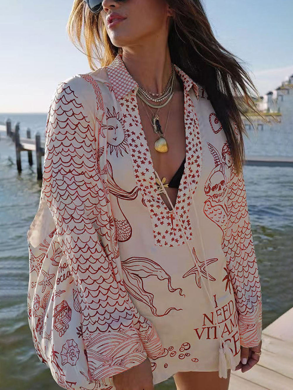 Satin Print Shirt Shorts Set