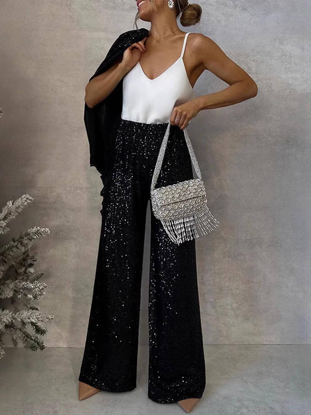 Sequined Long Sleeve Open Front Coat