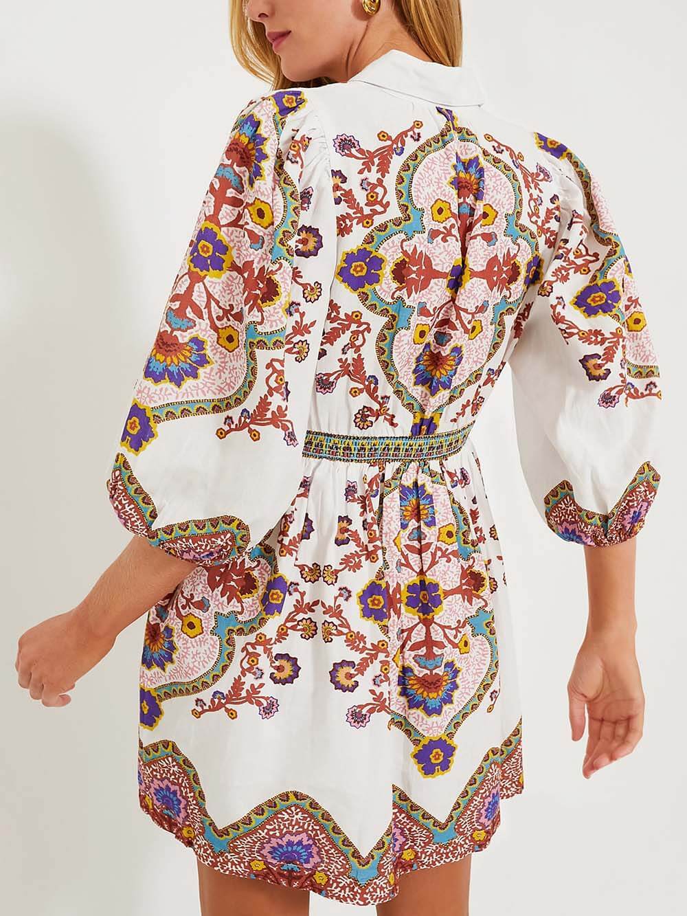 Floral Puff Sleeve Collared Dress