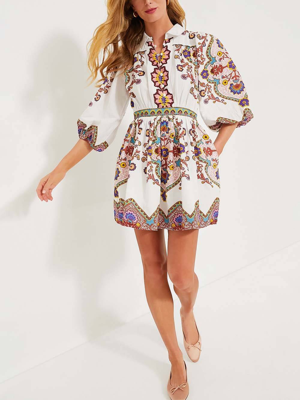 Floral Puff Sleeve Collared Dress
