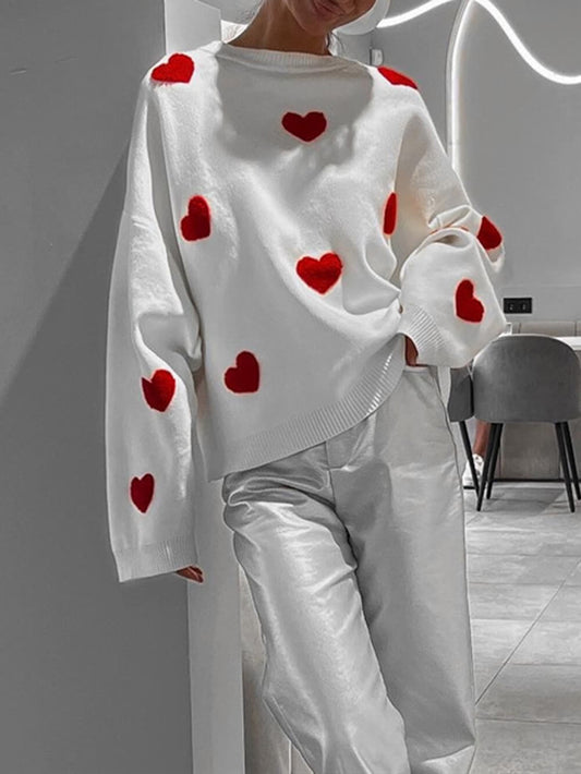 Heart Pattern Knit Sweatshirt