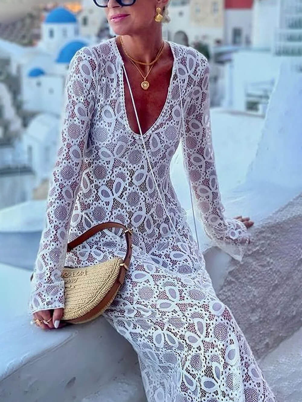 Long Sleeve Sheer Tie-up Dress