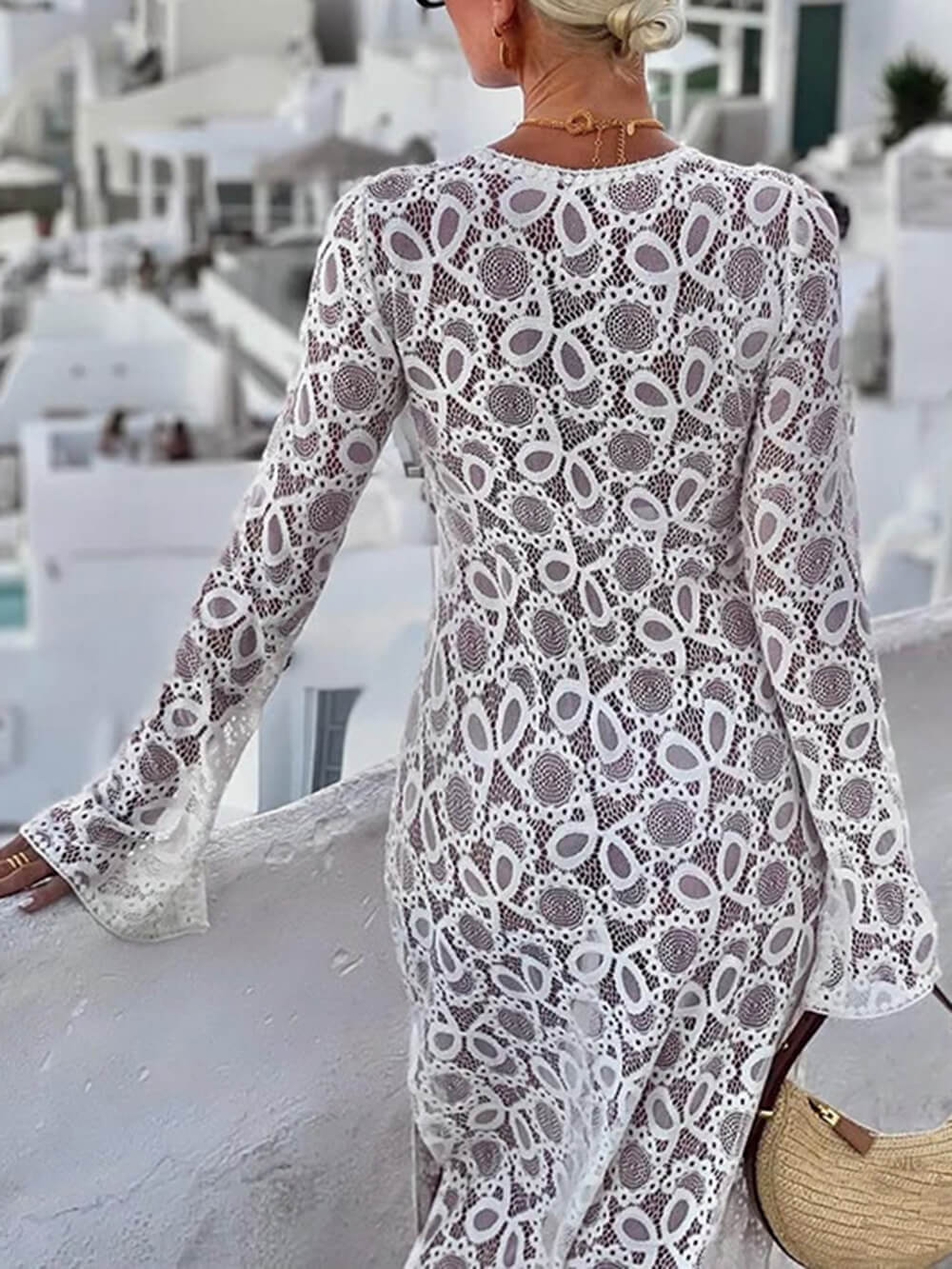 Long Sleeve Sheer Tie-up Dress