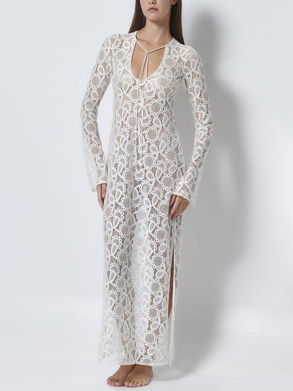 Long Sleeve Sheer Tie-up Dress