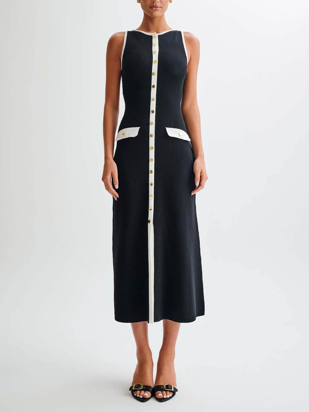 Knit Sleeveless Button Dress
