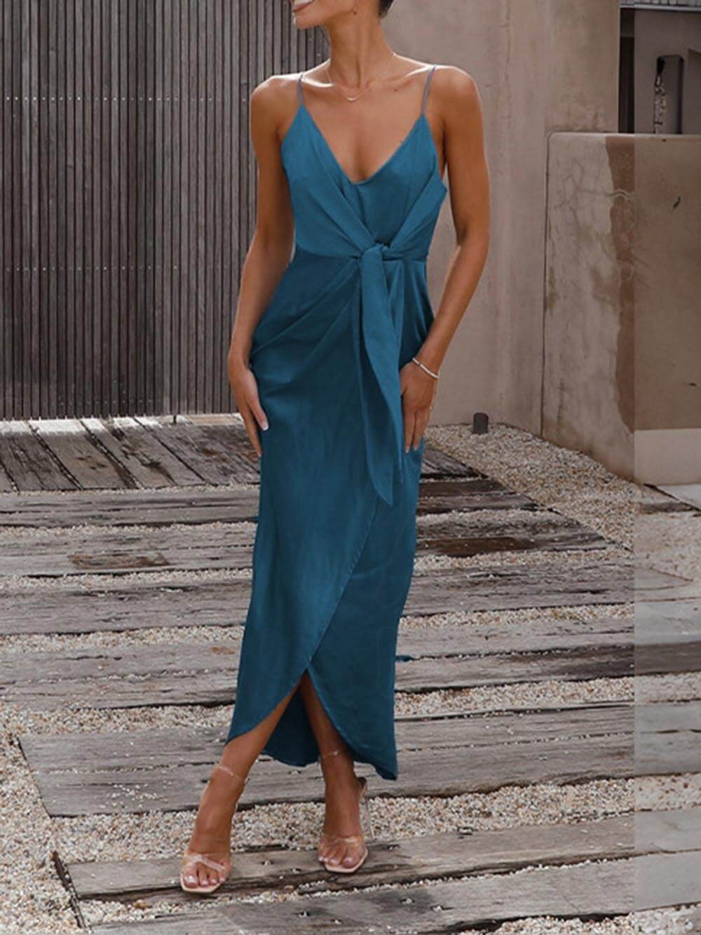 Stylish Strappy French Halter Unique Midi Dress