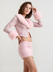Lace Fleece Long Sleeve Two Piece Set