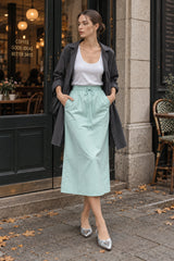 Cotton Drawstring Midi Skirt