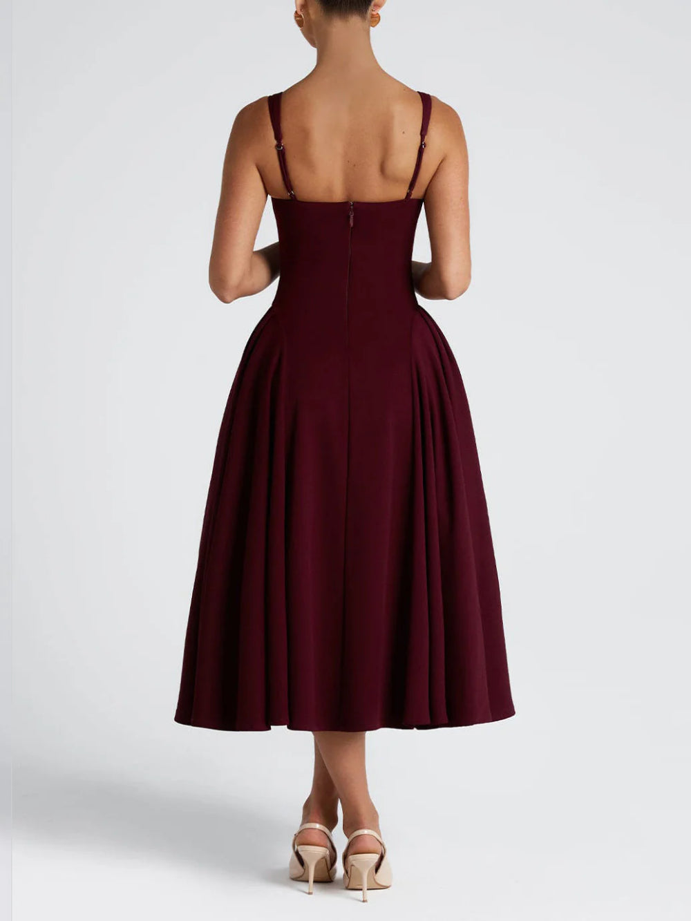 Retro Square Neck Slim Elegant Midi Dress