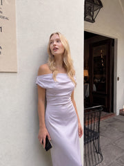Solid Asymmetric Neckline Formal Dress