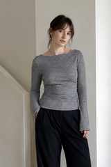 Basic Crew Neck Backless Striped Fitted Knit Blouse