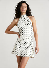 Sexy Polka Dot Halter Sleeveless Bodycon Mini Dress