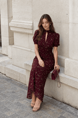 Elegant Floral Deep V Bodycon Maxi Dress
