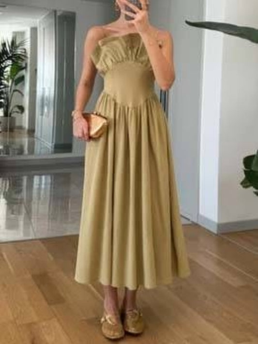 Chic Sexy Ruffled Cami Sweetheart Fitted Flared Dress