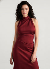 Halter Satin Elegant Solid Color Prom Dress