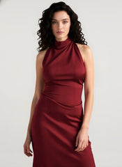 Halter Satin Elegant Solid Color Prom Dress