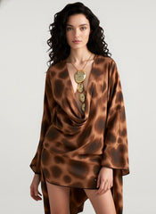 Asymmetrical Cowl Neck Leopard Print Mini Dress