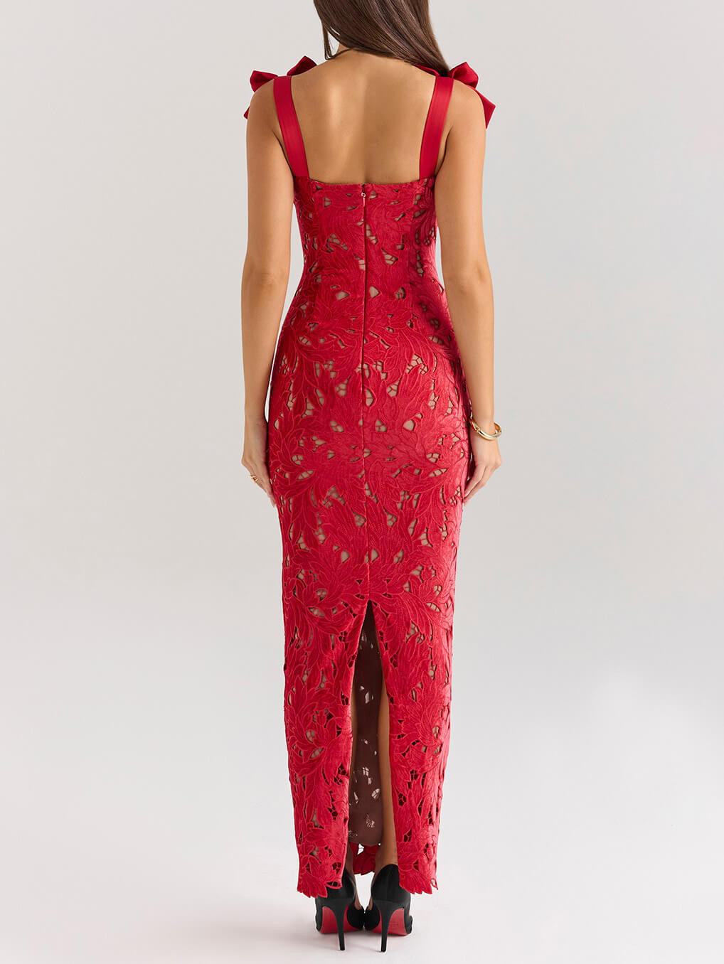 Lace Bow Bodycon Maxi Dress