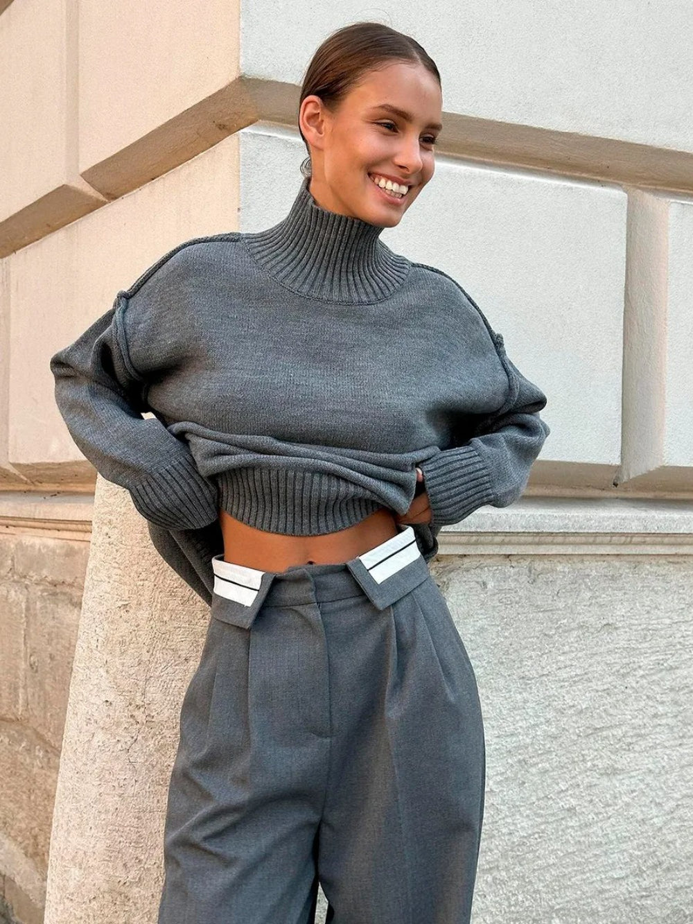 Bornladies Solid Turtleneck Sweater