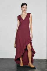 Romantic V Neck Ruffle Linen Vacation Dress