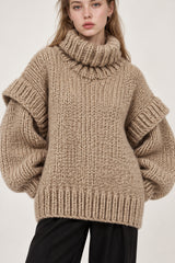 Solid Patchwork Chunky Fluffy Turtleneck Sweater