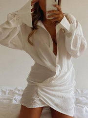 Long Sleeve V-Neck Linen Shirt Dress