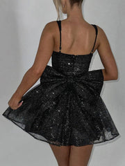 Pleated Bow Elegant Mini Dress