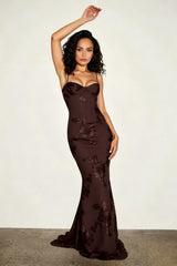 3D Applique Bone Pad Tie Back Solid Prom Dress