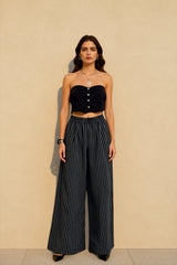 Striped High Waisted Wide Leg Straight Pants