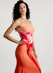 Sexy Bandeau Mermaid Floral Print Maxi Dress