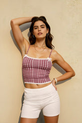 Y2K Plaid Lace Cami Top