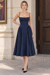 V-Neck Strapless Stylish Midi Dress