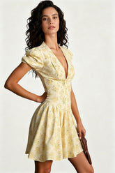 Floral V Neck Ruched Mini Dress