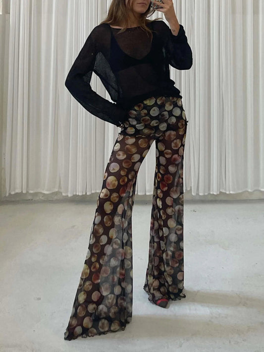 Mesh Print Flared Pants