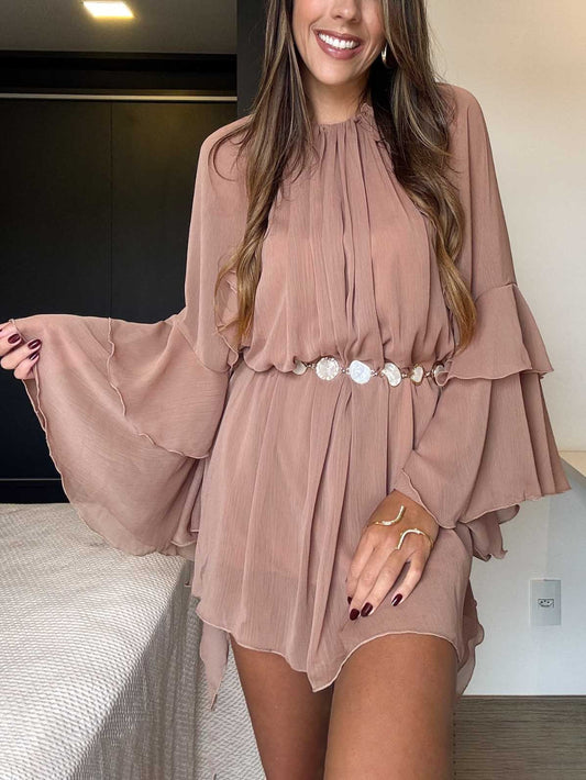 Resort Style Pleated Tiered Ruffle Mini Dress