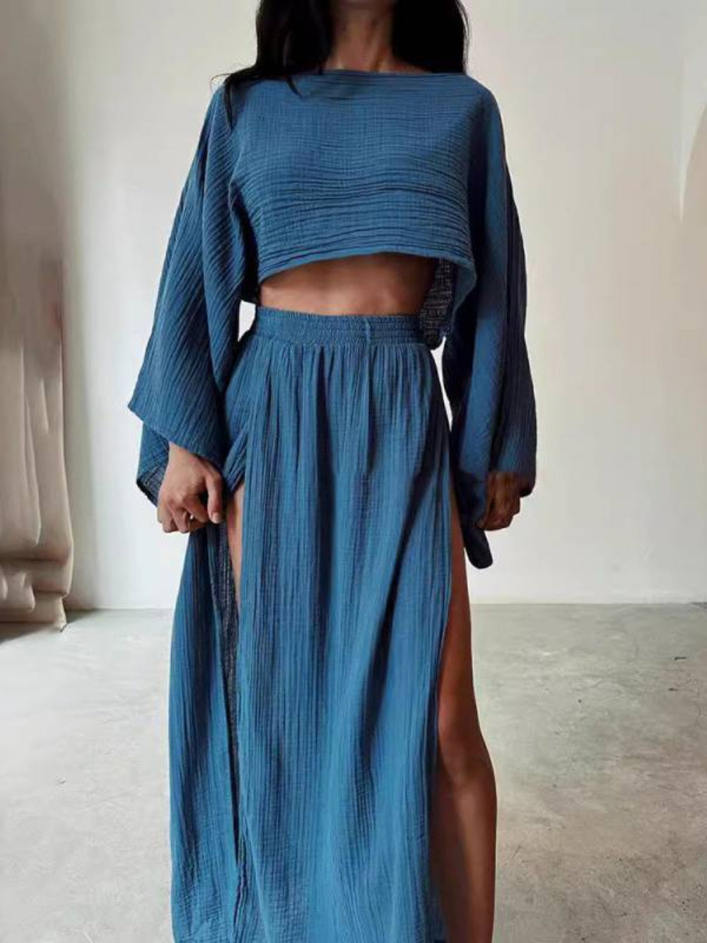 Slit Wide Leg Pants Two-piece Set