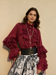 Dark Frill Batwing Sleeve Top