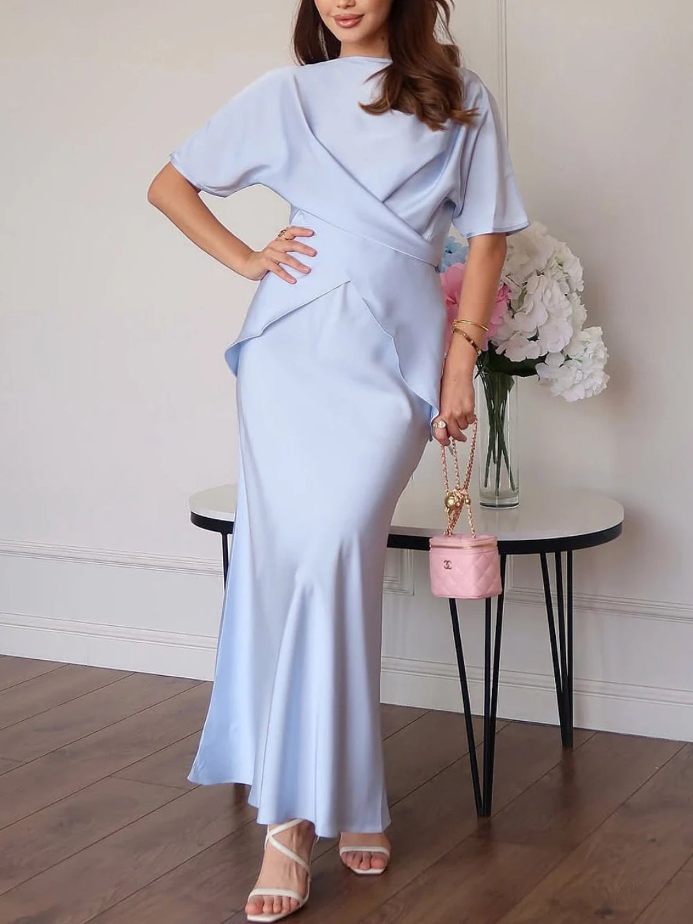 Asymmetric Drape Satin Blouse
