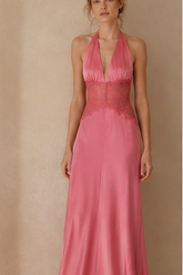 Lace Patchwork Backless Halter Boho Dress