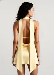 Deep V Backless Ribbon Cocktail Dress