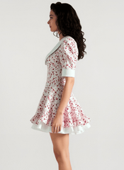 V-Neck Floral Puff Sleeve Babydoll Mini Dress