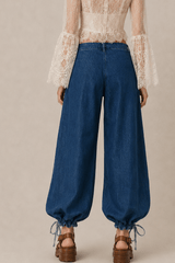 Loose Cuffed Ruched Tie Jeans