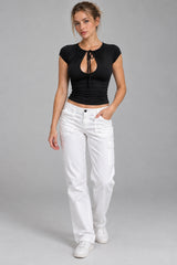 Tie Shoulder Slim Short Sleeve Blouse