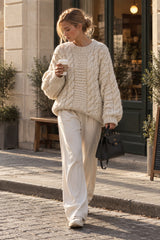 Oversized Cable Knit Crew Neck Sweater