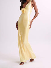 Floral Sequin Strapless Evening Gown