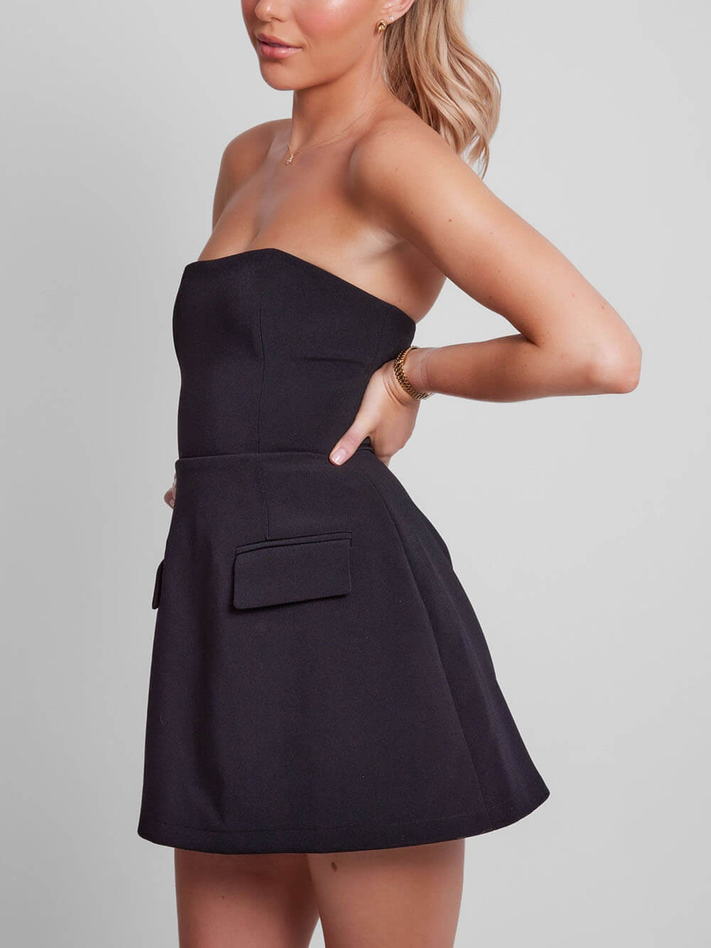 Pocket Sleeveless Strapless Bodycon High-Waist Dress