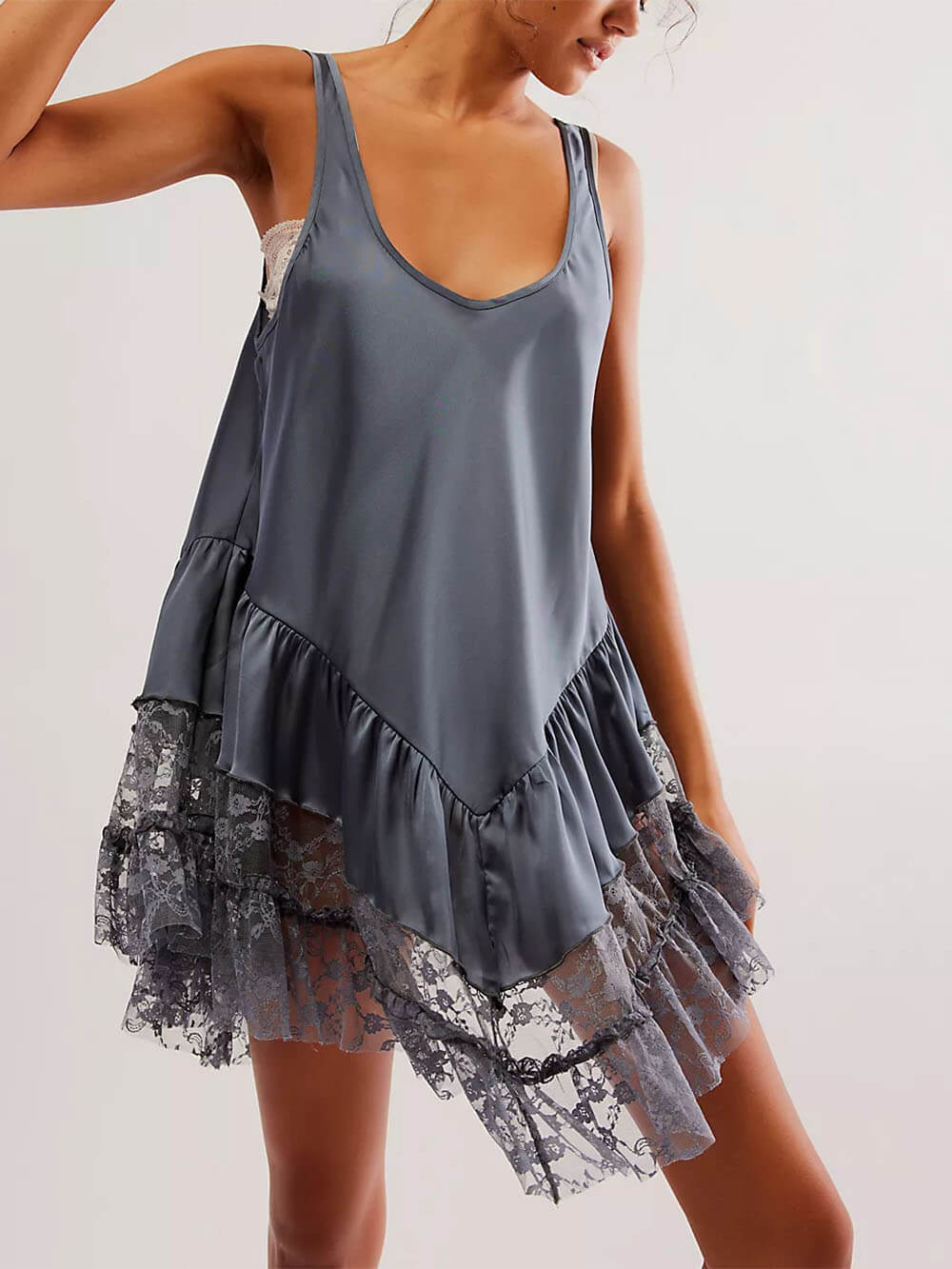 Sleeveless Lace Patchwork Slim Mini Dress