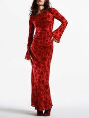 Unique Print Boat Neck Bell Sleeve Bias Cut Maxi Dress